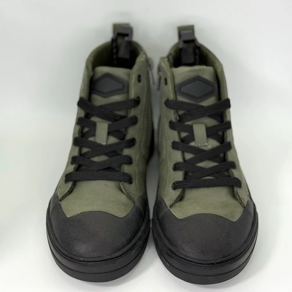 Zara Kids 35 EU Olive Green High Top Sneakers Zip Lace Boots Black Sole
